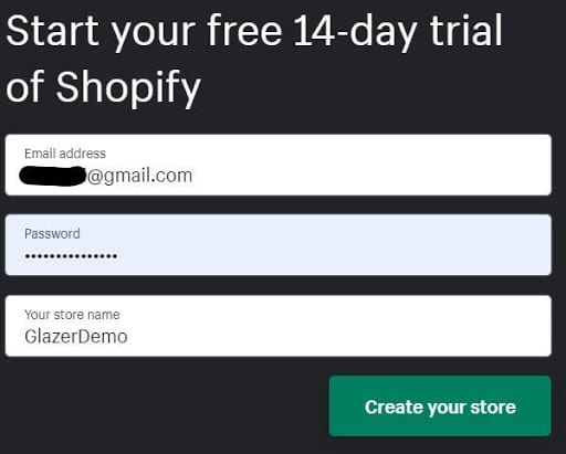 start 14-days trial shopify