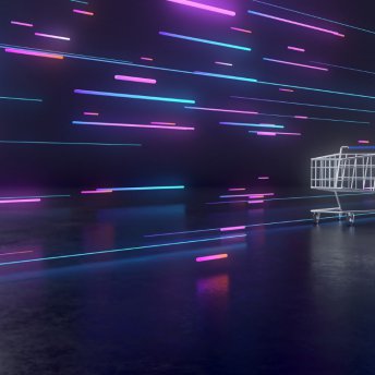 3d-rendering-shopping-cart-abstract-geometric-composition